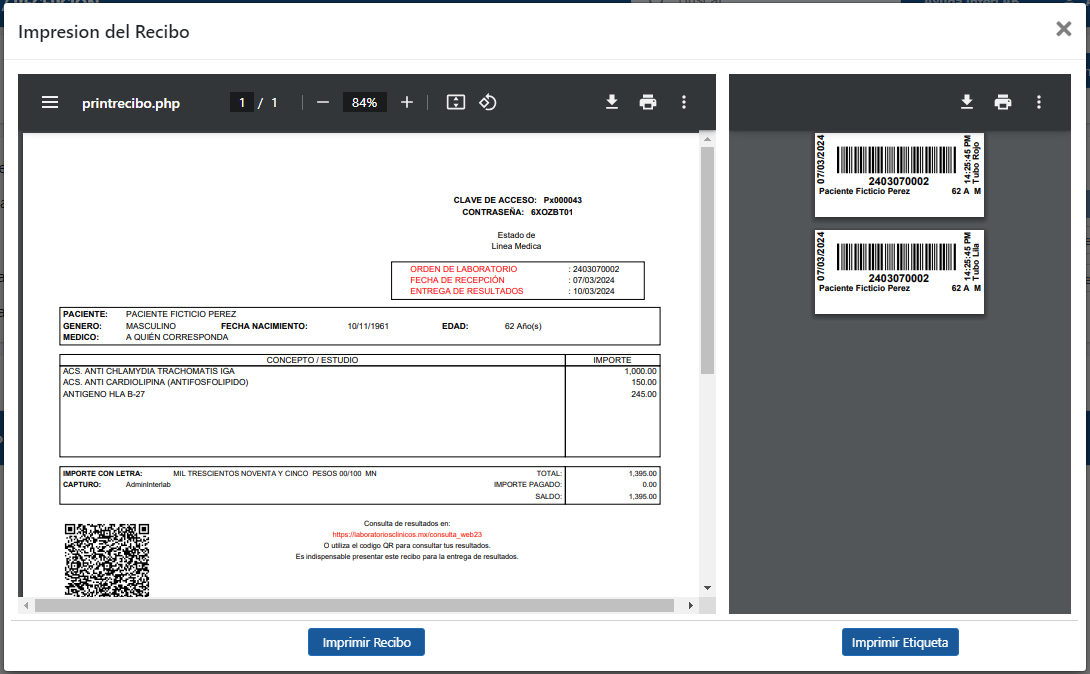 Print receipt and test labels with Interlab software for clinical analysis laboratories