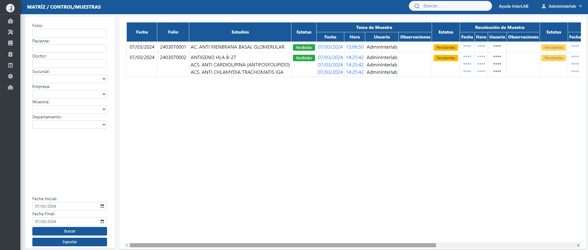 Take control of samples made with Interlab software for clinical analysis laboratories