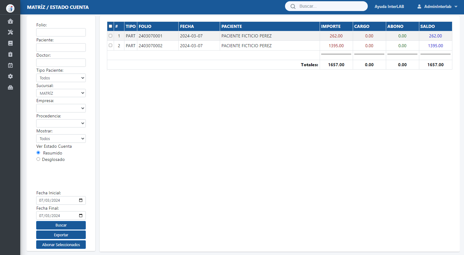 Check the outstanding balances of your patients with Interlab software