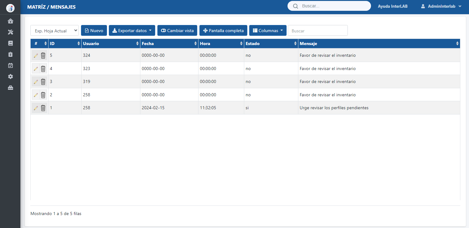 Send messages to users of the Interlab system software for clinical analysis laboratories