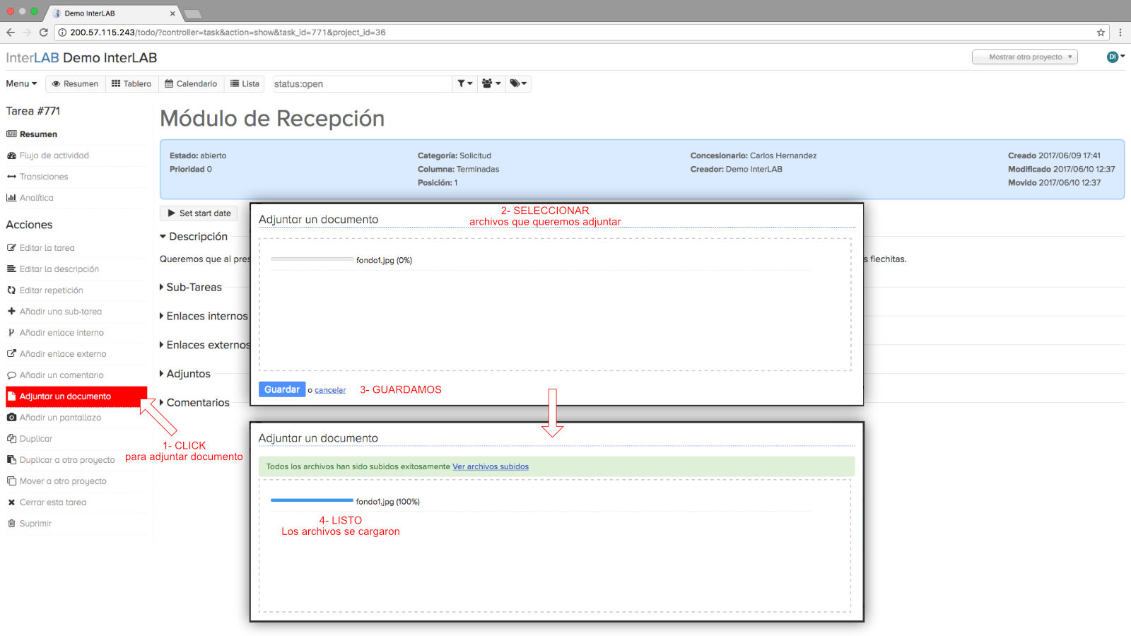 Adjuntar archivos en el sistema ToDo